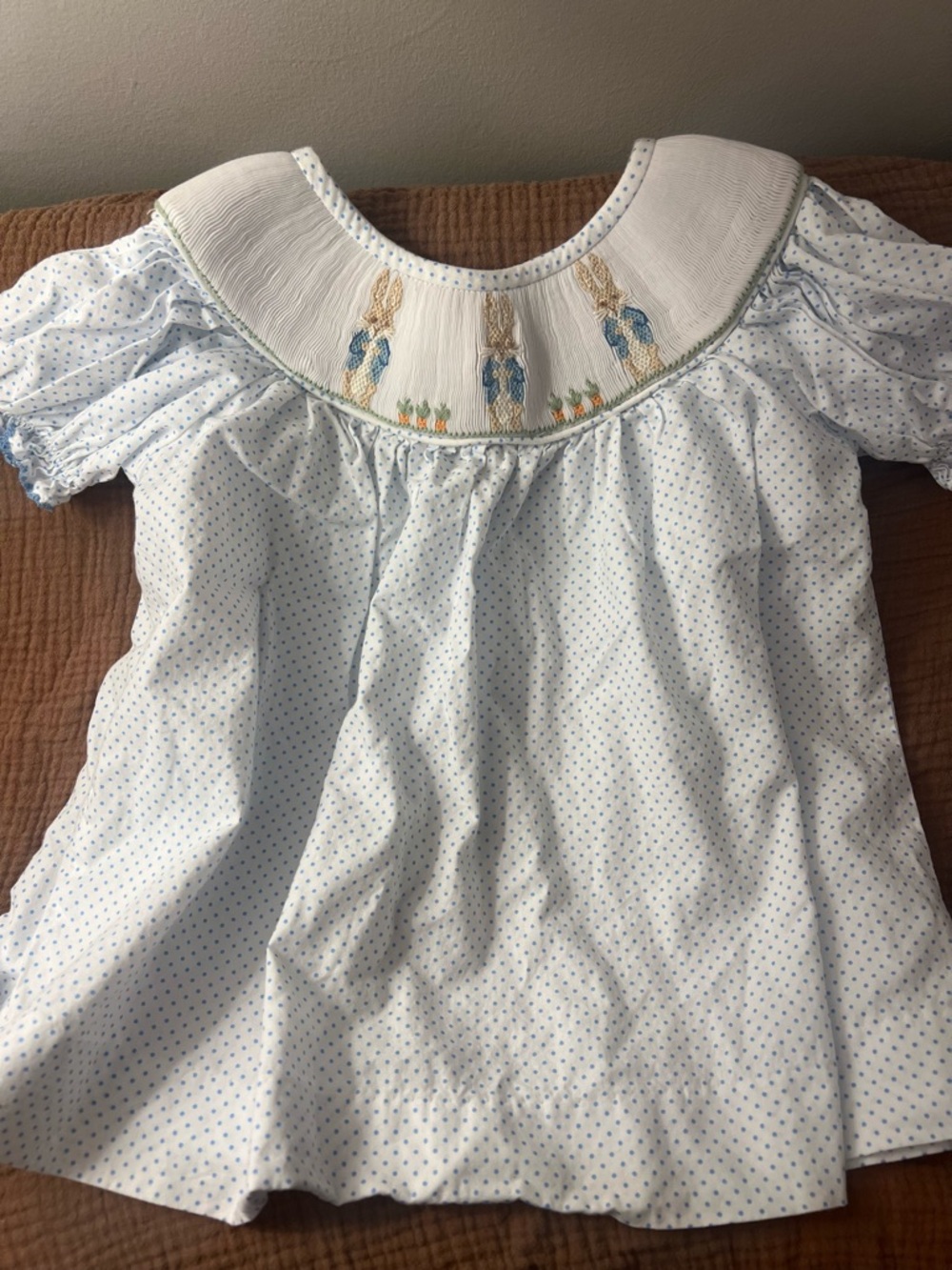 Smocked Peter Rabbit Blue Dot Girls' Blouse